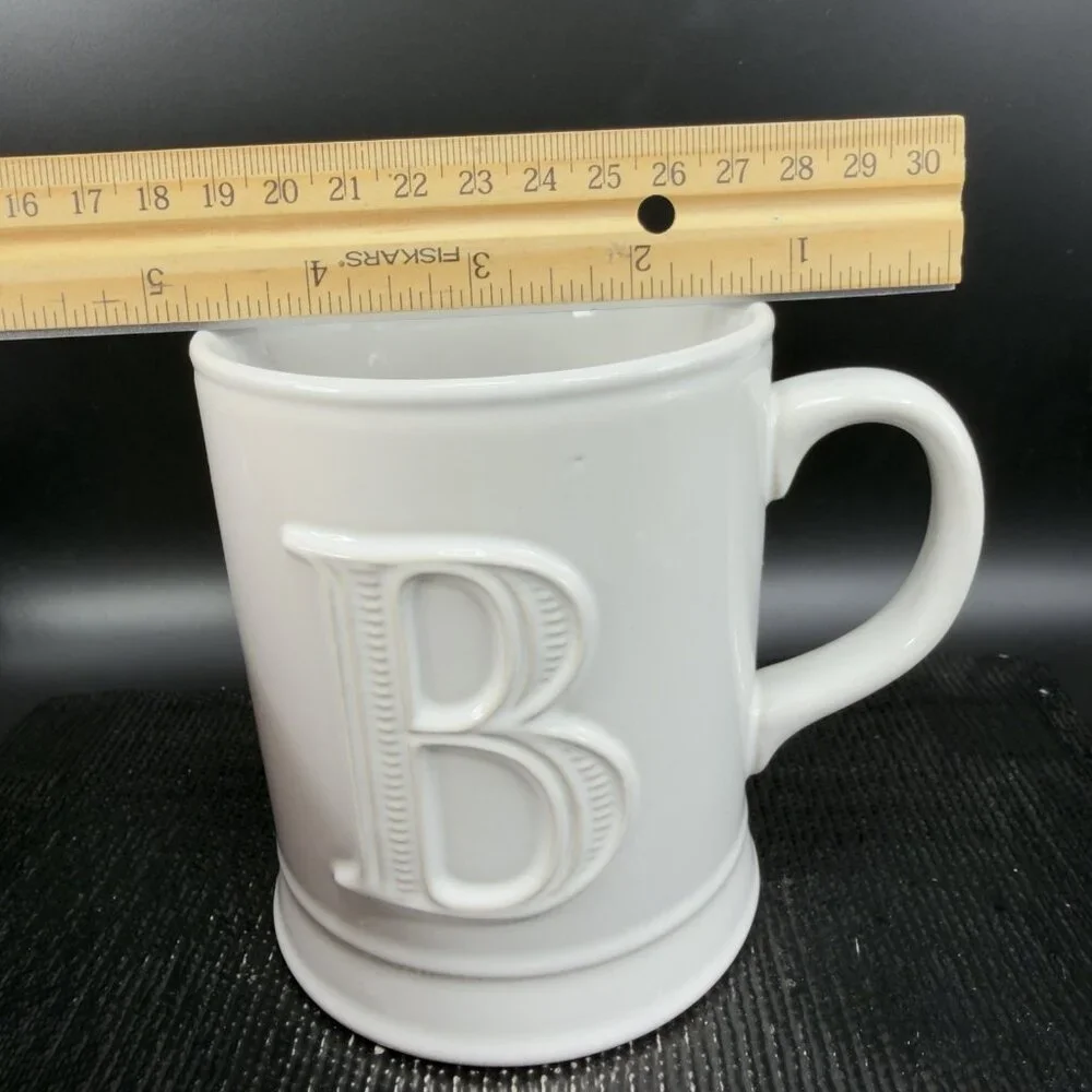 Pottery‎ Barn Monogram Letter B White Raised Letter Ceramic Stoneware Cup Mug